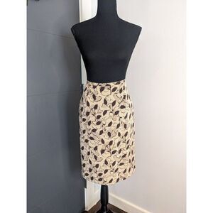 Sandra King Tan and Brown Floral‎ and Leaf Print Silk Pencil Skirt - 8